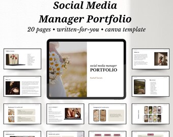 Plantilla de portafolio para gestor de redes sociales: Diseño Canva de 20 páginas