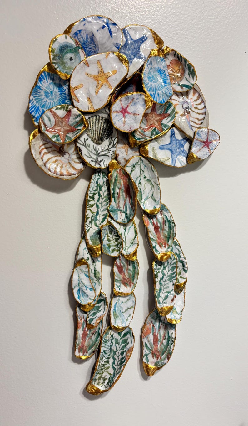 Large Coastal Jellyfish Wall Art – 18-20” Handmade Shell Sculpture - Etsy