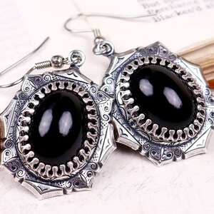 Gothic Victorian Earrings, Black Jewel Earrings, Medieval, Renaissance Costume, Ren Faire, SCA Garb, Bridal, E25