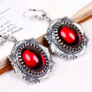 Red Renaissance Earrings, Garnet, Medieval Jewelry, SCA Garb, Tudor Costume, Gothic Victorian, Antique Look, Borgias, Bridesmaid, E25