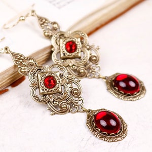 Renaissance Earrings, Red, Ruby, Queen, Tudor, Medieval Jewelry, Renaissance Wedding, Ren Faire, Garb, Victorian, Your Choice of Color, E16