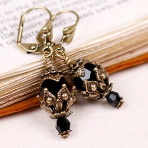 Black Dark Victorian Drop Earrings in Medieval Revival Style, Renaissance Jewelry with Gothic Detail, Romantic Wedding, Ren Faire, E30
