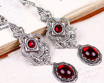 Medieval, Renaissance, Tudor, Red, Garnet, Medieval Jewelry, Queen, Wedding, Bridesmaid Earrings, SCA, Your Choice of Color, Victorian, E16