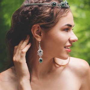 Emerald Renaissance Earrings, Victorian Earrings, Garb, Queen, Ren Faire, Tudors, Medieval Wedding, Victorian Earrings, Avalon, E16