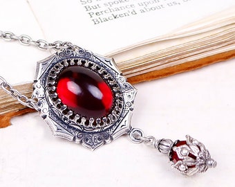 Garnet Medieval Necklace, Red Pendant,  Renaissance Jewelry, Tudor Costume, Victorian, SCA Garb, Bridesmaid, Ren Faire, Wedding, N1