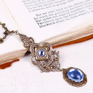 Renaissance Necklace, Light Sapphire, Blue, Tudor, Pendant, Medieval Jewelry, Ren Faire, Garb, Renaissance Jewelry, N3
