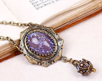 Purple Medieval Necklace, Light Purple Pendant, Tudor Jewelry, Renaissance Jewel Necklace, SCA, Wedding, MedCol