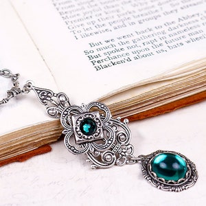 Renaissance Necklace, Emerald, Tudor, Medieval Jewelry, Ren Faire, Garb, Victorian Pendant, Handfasting, Renaissance Jewelry, N3