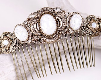 White Bridal Comb, Cream Hair Accessory, Victorian Bride, Ren Faire Costume, Medieval Jewelry, Victorian Wedding Comb, Renaissance Garb, C1