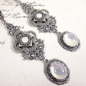 Medieval, Renaissance, Tudor, White Opal, Medieval Jewelry, Queen, Wedding, Garb, Bridesmaid Earrings, SCA, Avalon, E16
