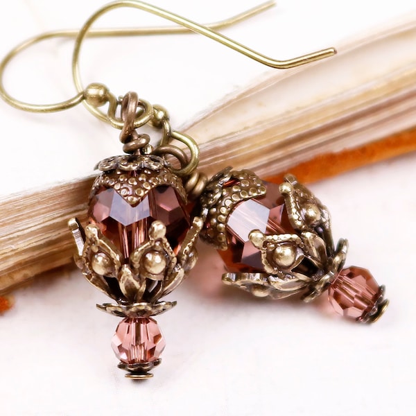 Pink Victorian Earrings, Blush Rose , Medieval Jewelry, Bridesmaid, Renaissance Wedding, Bridal, Ren Faire, SCA Garb, E30