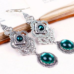Emerald Renaissance Earrings, Green Victorian Jewelry, Queen, Ren Faire, Tudors, Medieval Wedding, Victorian Earrings, Avalon. E16 image 1
