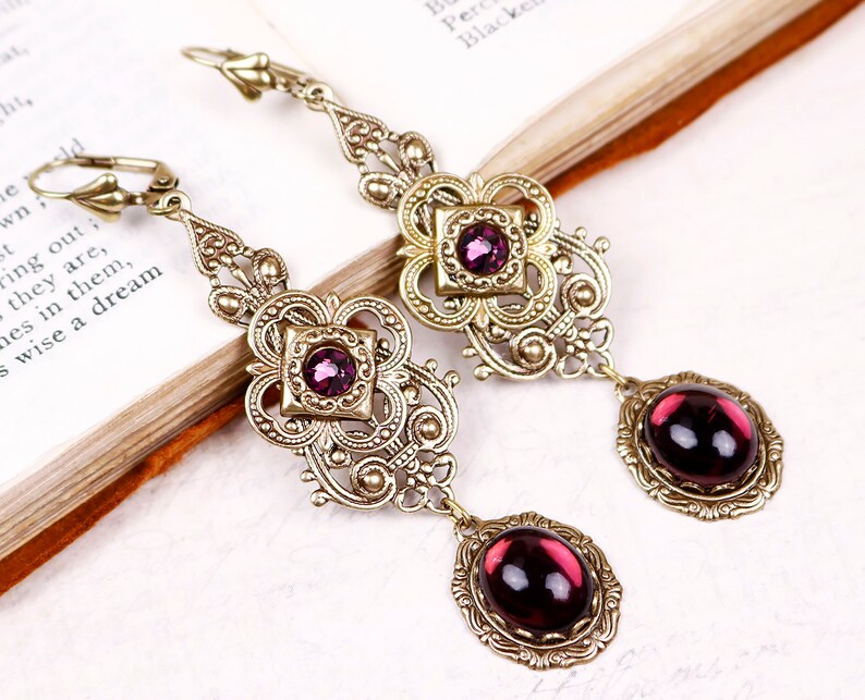 Purple Medieval Earrings Amethyst Renaissance Earrings with | Etsy