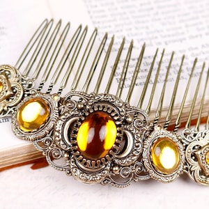 Topaz Bridal Comb, Victorian Filigree, Vintage Style, Hair Accessory, Ren Faire, Medieval Jewelry, Renaissance Wedding Comb, C1