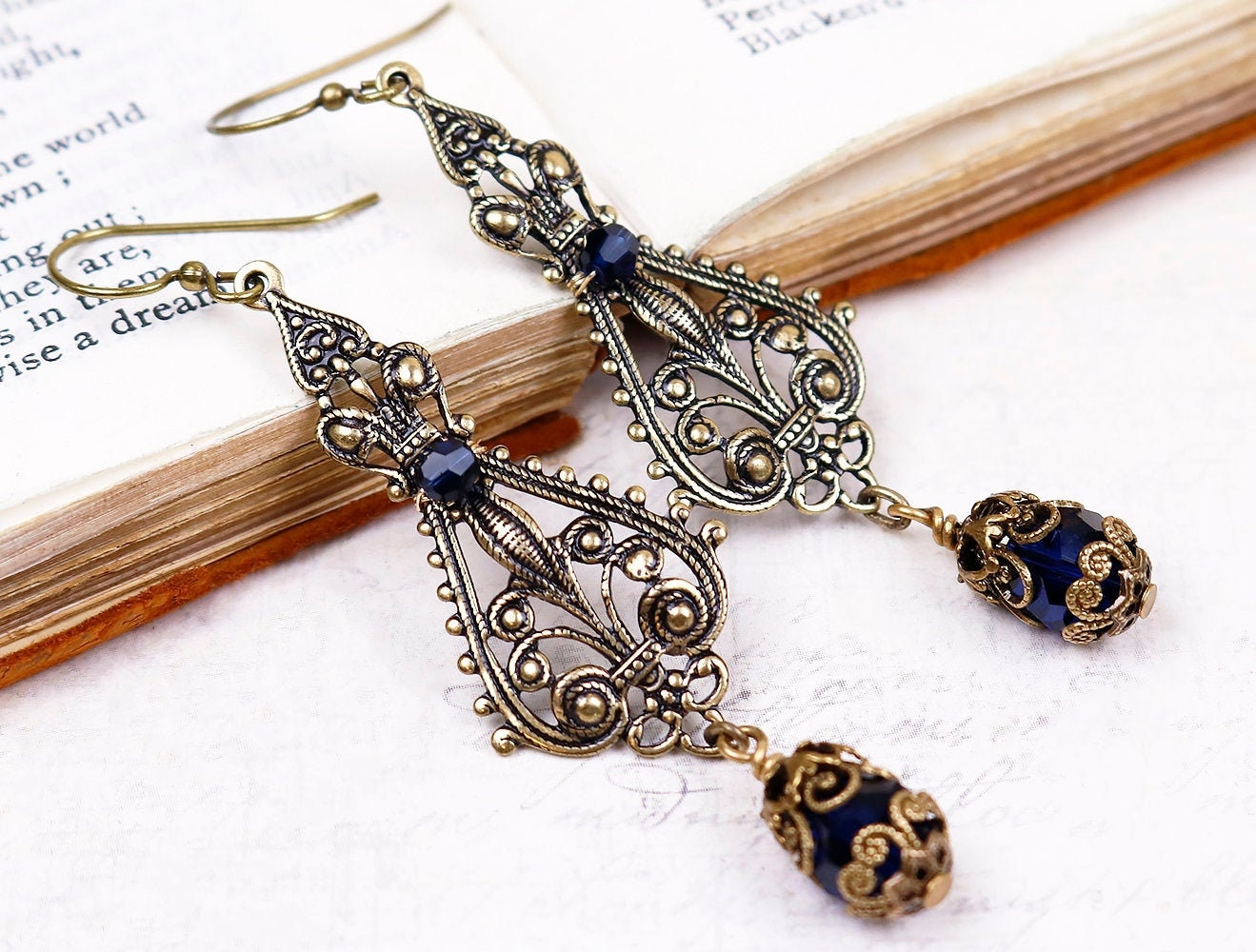 Dark Blue Renaissance Earrings Deep Midnight Ren Faire - Etsy