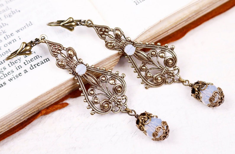 White Opal Renaissance Earrings Ren Faire Accessories Tudor Etsy Ireland
