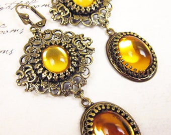 Topaz Renaissance Earrings, Victorian Bridal Earrings, Medieval Costume, Ren Faire Wedding, SCA Garb, Filigree Jewelry, Bridesmaid, E24