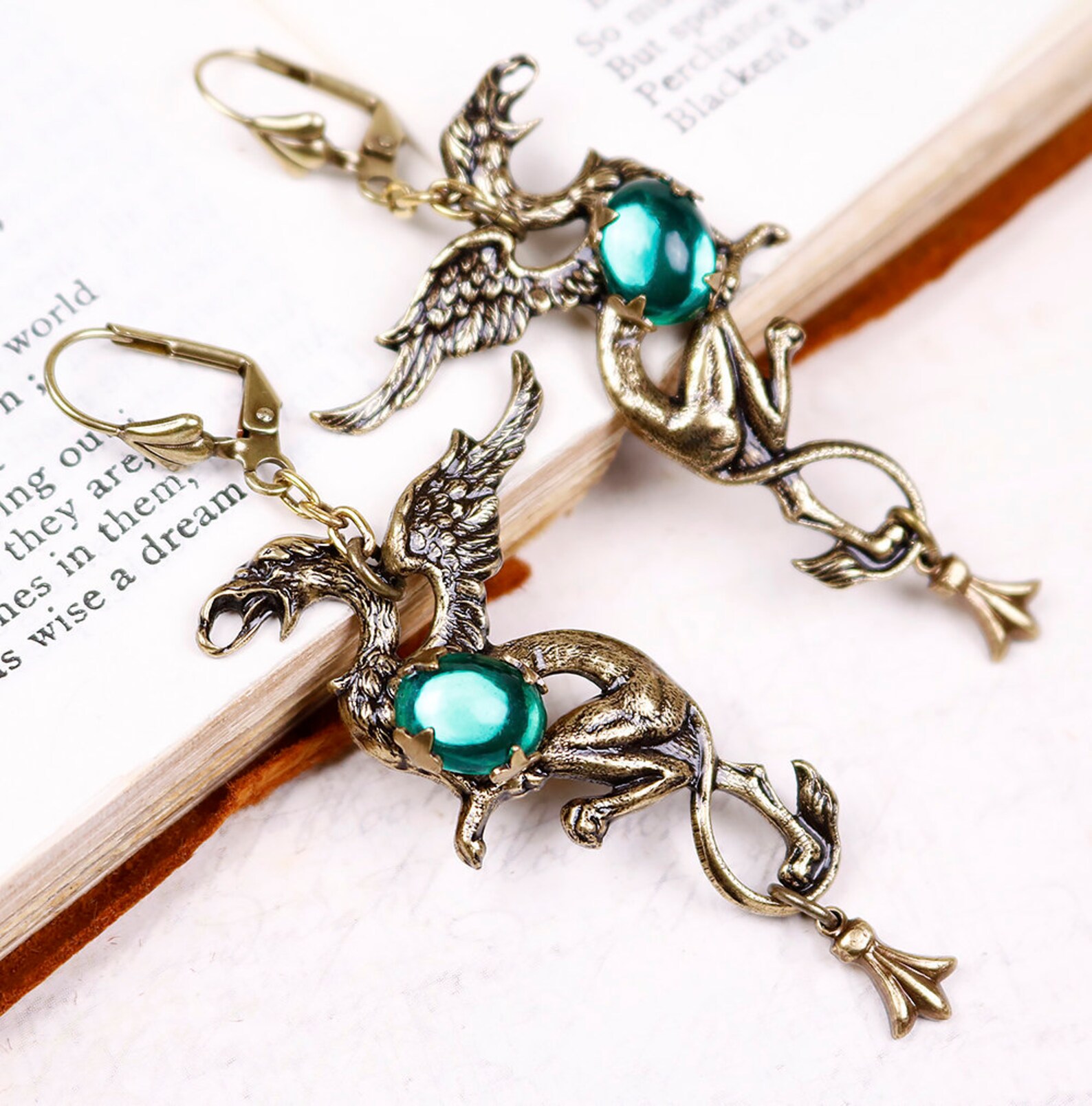 Gryffon Earrings Emerald Griffin Jewelry Renaissance - Etsy