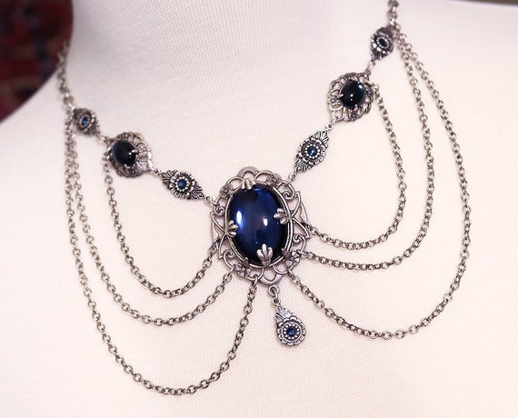 Blue Renaissance Necklace Navy Victorian Wedding Medieval | Etsy