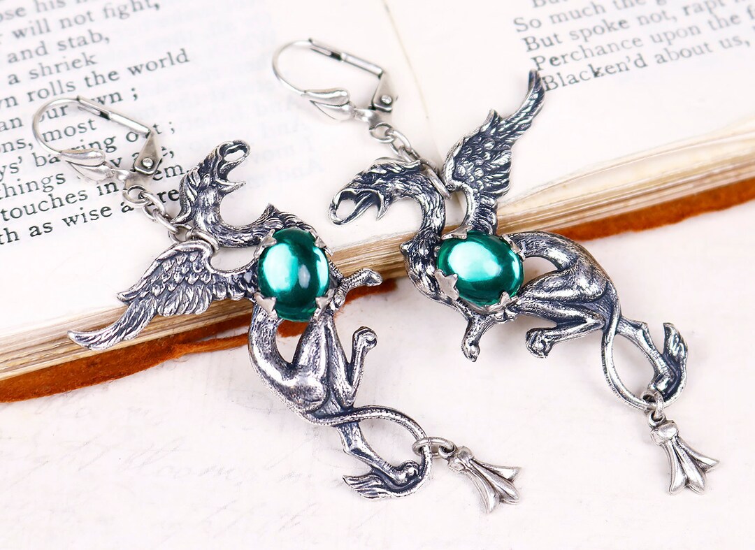 Emerald Gryffon Earrings Griffin Jewelry Medieval Griffon - Etsy