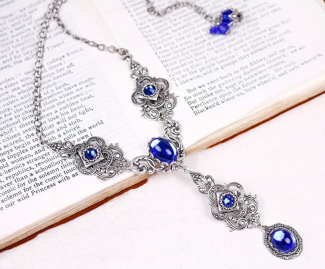 Blue Renaissance Necklace, Sapphire, Medieval Jewelry, Victorian ...