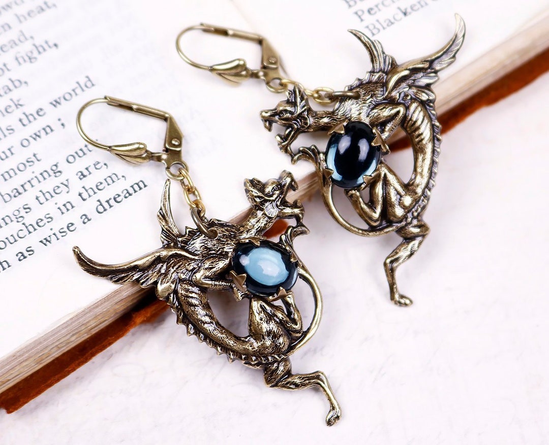 Blue Dragon Earrings Navy Earrings Dragon Jewelry Medieval - Etsy