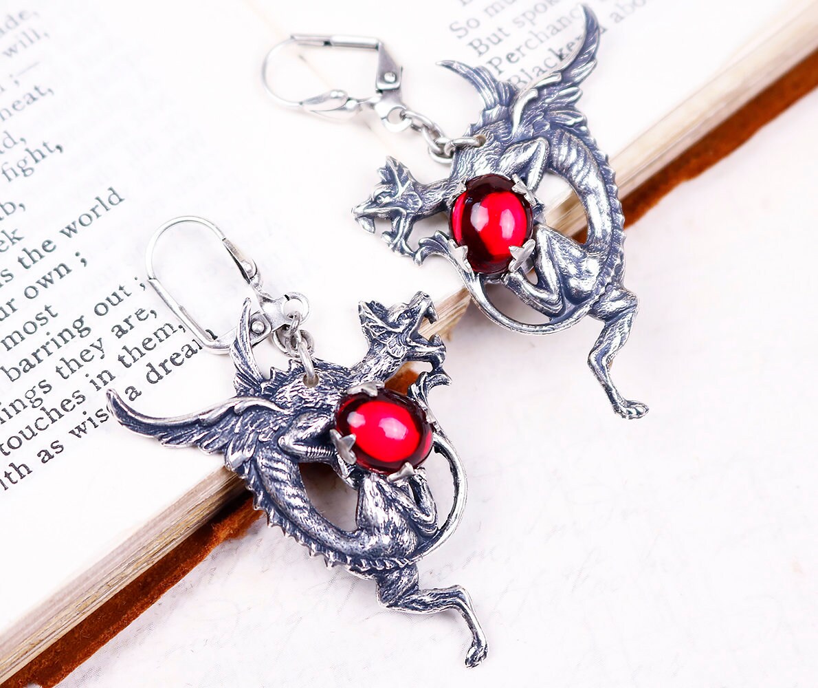 Red Dragon Earrings Dragon Jewelry Medieval Renaissance Jewelry