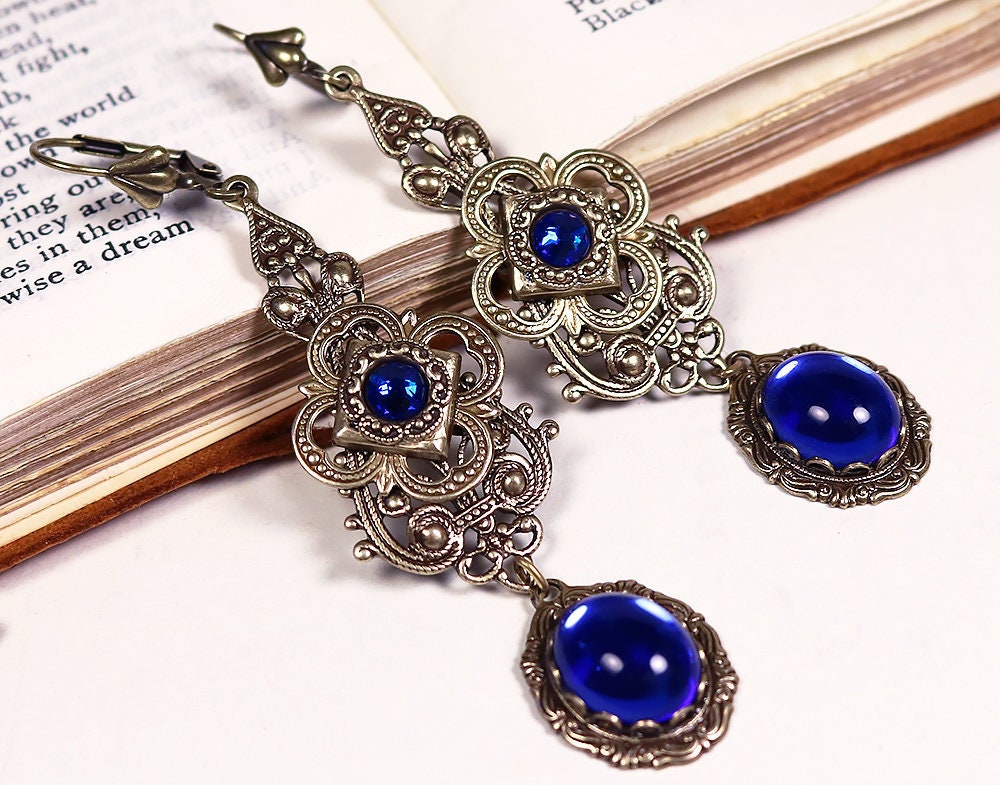 Ren Faire Jewelry Sapphire Renaissance Earrings Blue Etsy