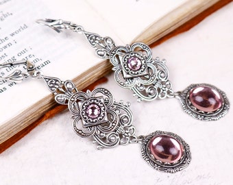 Victorian Earrings, Lavender, Purple, Renaissance Jewelry, Victorian Bridal Jewelry, Bridal Earrings, Marie Antoinette, Garb, Avalon, E16