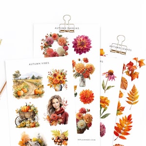 Autumn watercolor journaling stickers | Fall planner sticker sheets | Herbst Aufkleber