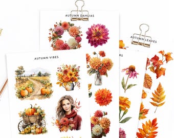 Pegatinas de diario de acuarela de otoño / Hojas de pegatinas del planificador de otoño / Herbst Aufkleber