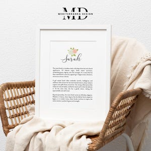 Arte de parede com significado de nome personalizado | Decoração de berçário com impressão de nome personalizado | Presente de batismo | Presente de chá de bebê | Cartão de pôster com nome para impressão
