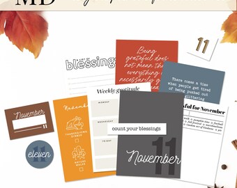 Digital November pocket life kit | Thanksgiving and gratitude journaling cards | Instant download