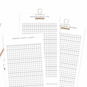 Folha de adesivos funcionais verticais com tiras de dias da semana | Wochentagsstreifen Aufkleber