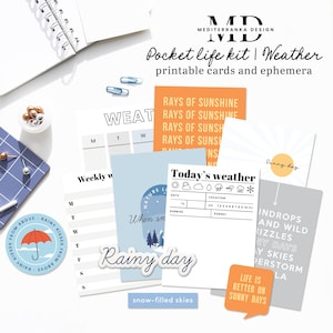 Kit de sauvetage de poche météo | Cartes de journalisation imprimables et documents éphémères | Kit de scrapbooking numérique