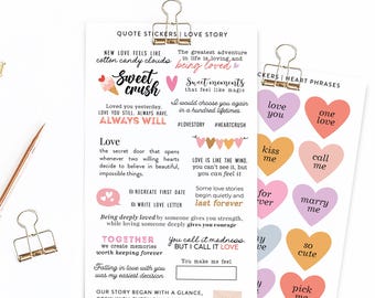 Love story quote stickers | Romantic phrases for planner and bullet journal