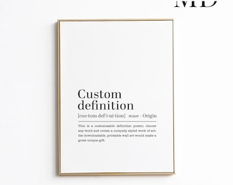 Definição personalizada para impressão de arte de parede | Impressão de dicionário | Pôster de tipografia moderna | Download digital