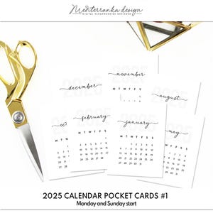 Calendrier 2025 - Cartes de visite imprimables | Cartes d'agenda | Calendrier mensuel