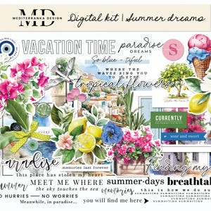 Summer digital scrapbooking kit | Digital elements and papers