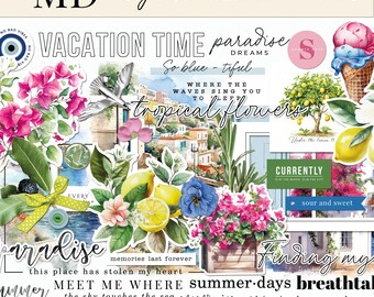 Summer digital scrapbooking kit | Digital elements and papers