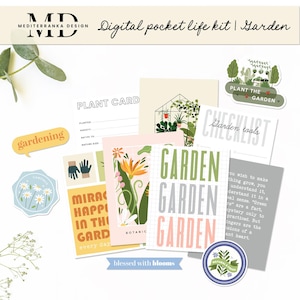 Kit de bolsillo para el jardín / Tarjetas de diario imprimibles y material efímero / Kit de scrapbooking digital / Materiales para guardar recuerdos