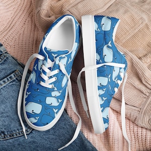 Blue Whale | Women’s lace-up canvas shoes | Quirky Ocean Animal Shoes