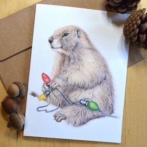Carte de Noël marmotte, carte d'art dessinée à la main