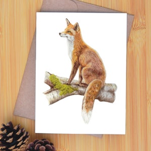 Carte de voeux renard roux, carte d'anniversaire, Illustration originale de la faune dessinée à la main