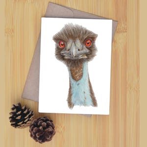 Fabuleuse carte de voeux Emu - Impression d'art originale dessinée à la main, intérieur vierge pour toutes les occasions, 5 x 7 pouces avec enveloppe
