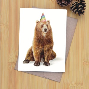 Feliz aniversário de urso! Cartão de aniversário original desenhado à mão com urso marrom