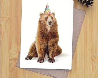 Happy Bearthday! Hand Drawn Original, Brown Bear Birthday Card
