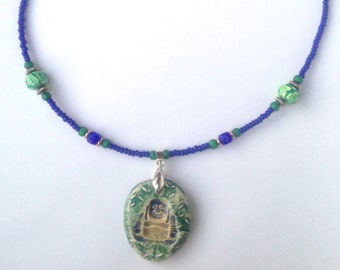 Buddha Necklace - Green and Blue