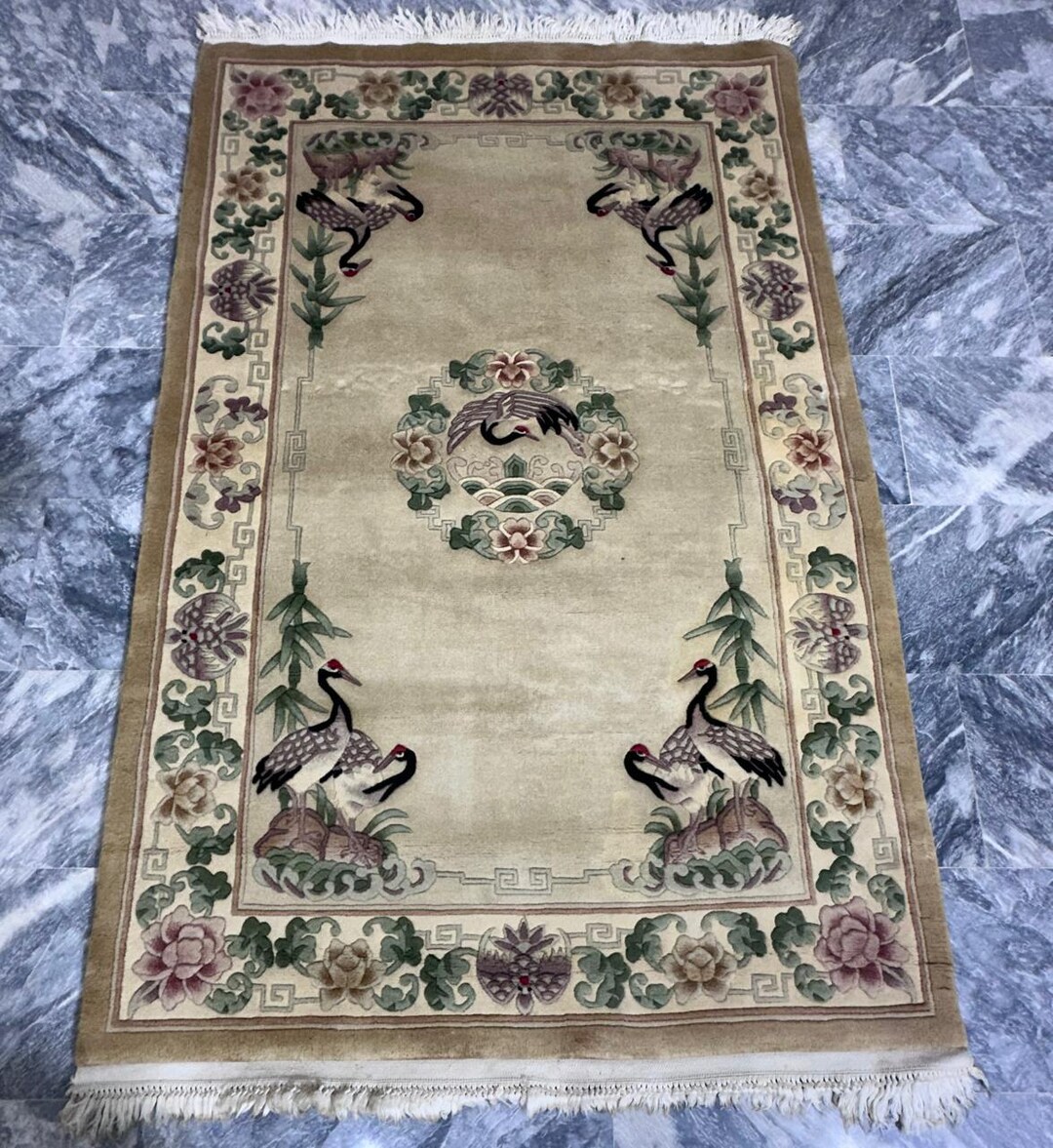 Antique Chinese Peking Wool Rug Handwoven Beige Authentic Classic ...