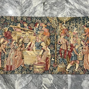 Medieval Tapestry Wall Hanging - Millefleurs motif - France Tapestry - Gobelin Wall-hanging Wall Decor 120 x 70 Cm Same AS Picture
